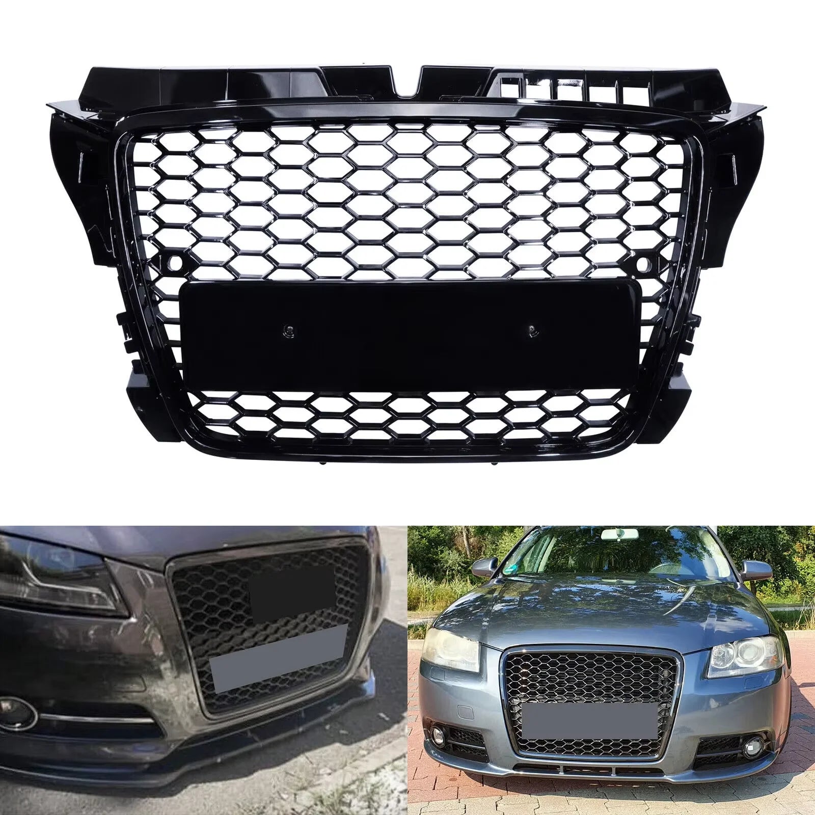 WSTN Audi A3 8P Facelift RS-Style Honeycomb Front Grille Gloss Black 2008–2012 (S3/RS3)