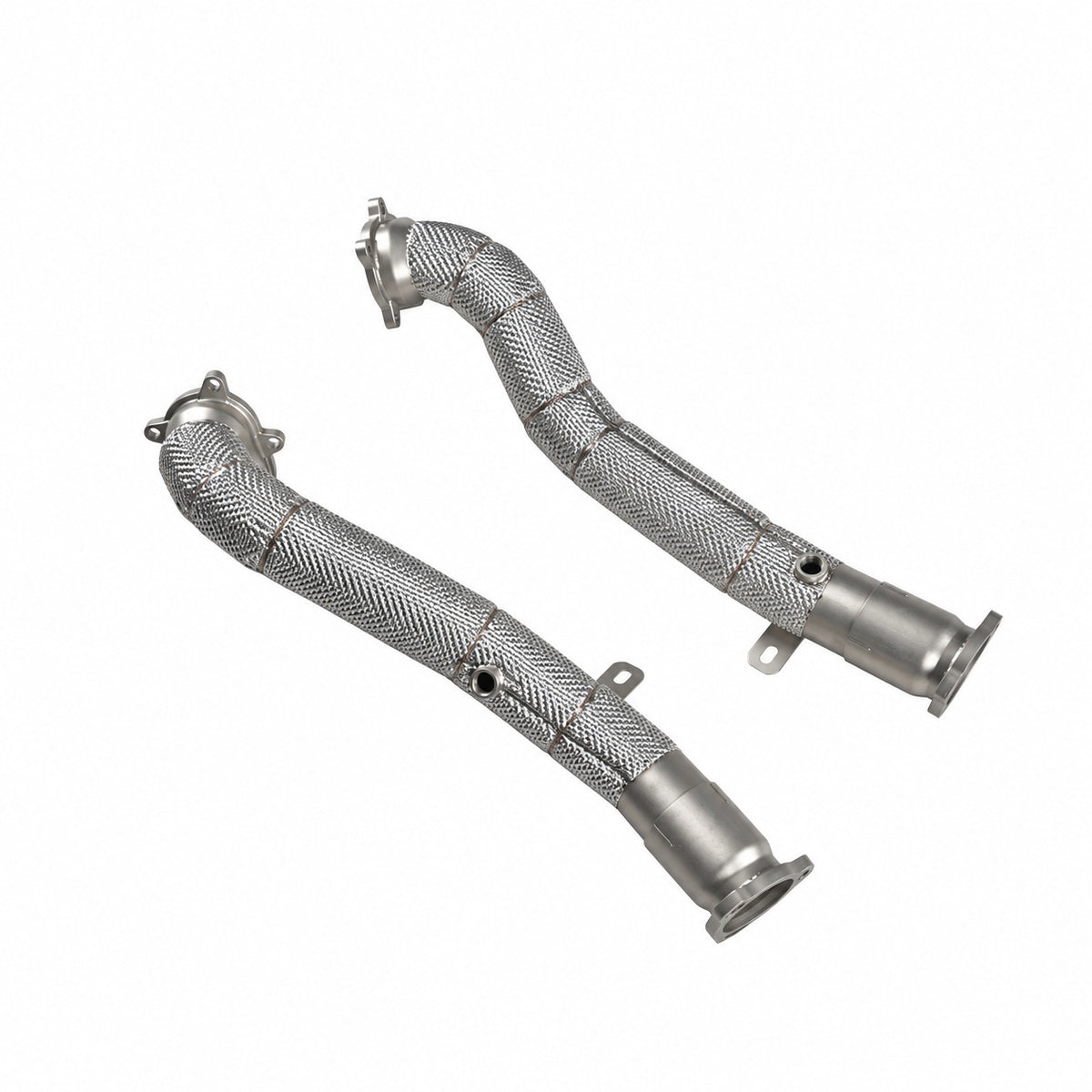 WSTN Performance Audi RS6 C7 EA824 catless downpipes, reverse side showing both oxygen sensor bungs and mounting tabs