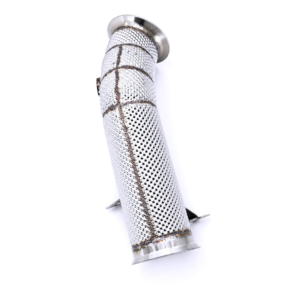 WSTN Performance BMW 335i N55 F30 Catless Heat Shield Downpipe, heat shield wrap close-up
