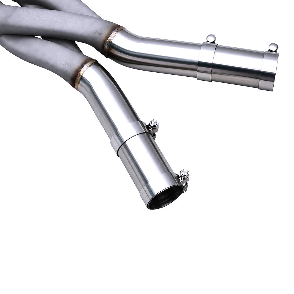 WSTN Performance BMW M3/M4 S58 Z-Pipe Midpipe, close-up of the double Z-pipe crossover weld