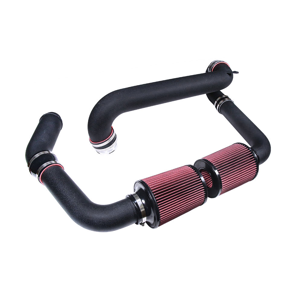 WSTN Performance BMW M3 M4 S58 front mount cold air intake twin alloy pipes with red high-flow filters