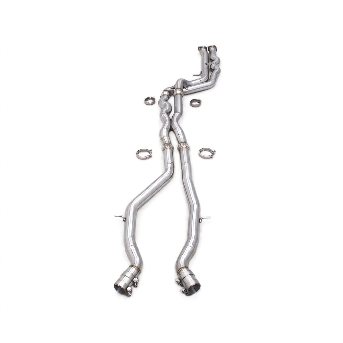 WSTN Performance BMW M3/M4 F80/F82/F83 S55 equal-length midpipe, full layout with V-band clamps and hangers