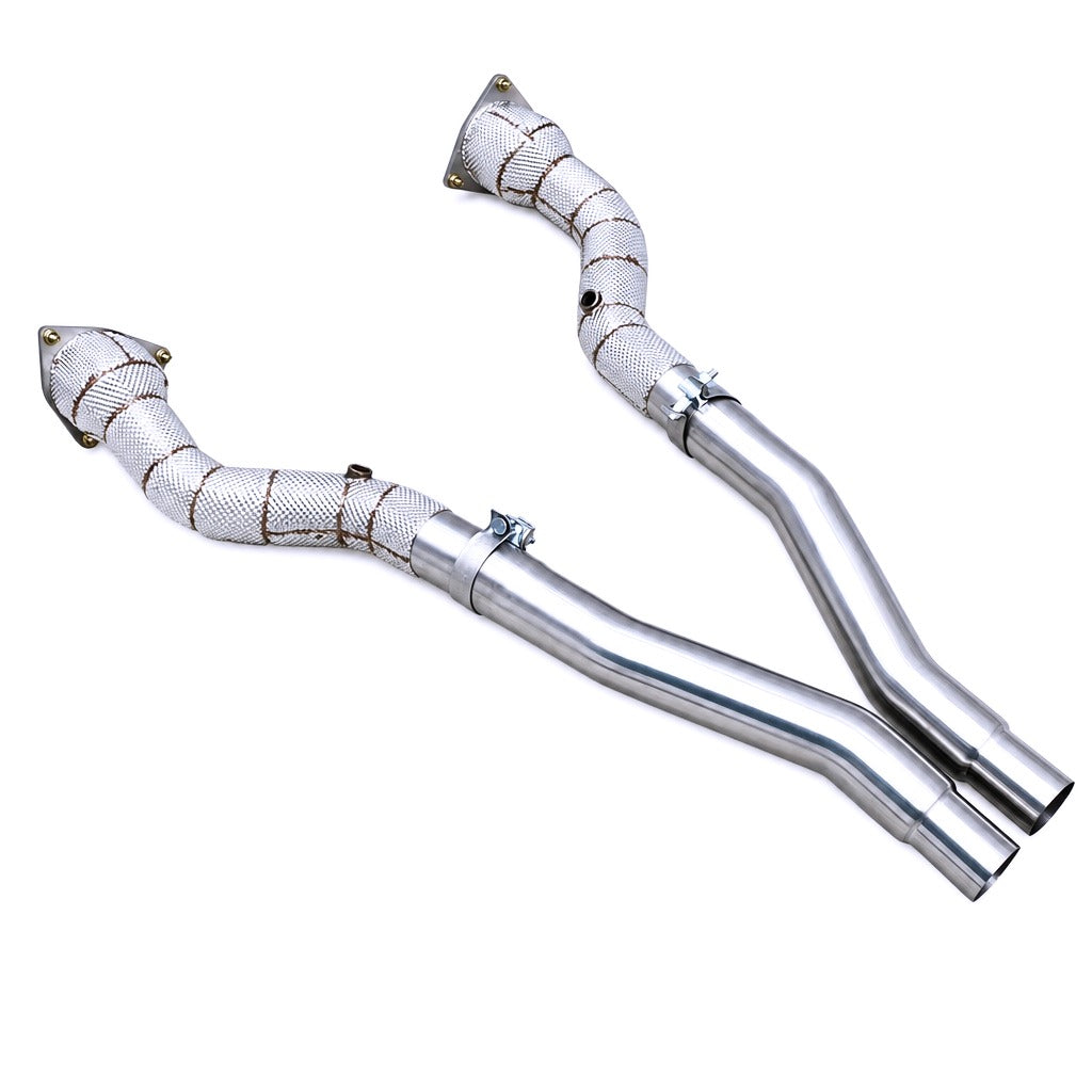 WSTN Performance Ferrari FF GTC4Lusso F140 V12 6.3L catless downpipes, front three-quarter view