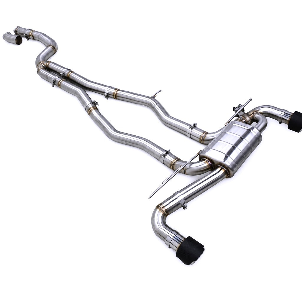 WSTN Performance Toyota GR Supra A90 A91 B58 catback, side profile showing pipe routing