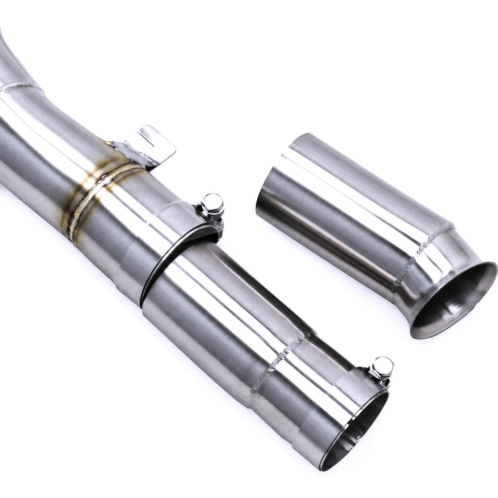 WSTN Performance Toyota GR Supra A90 B58 valved catback, rear view showing exhaust tips