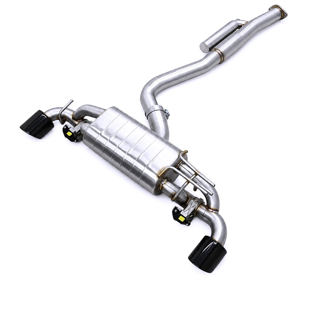 WSTN Performance Toyota GR Yaris G16E-GTS 1.6T valved catback exhaust GXPA16, front three-quarter
