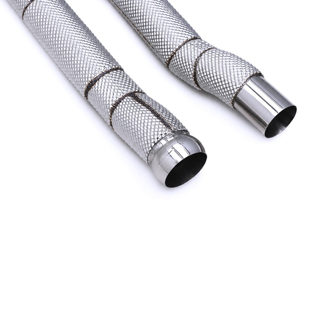 WSTN Performance Mercedes C63 AMG M156 W204 Catless Downpipes — full pair showing left and right configuration
