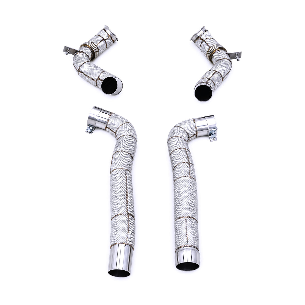 WSTN Performance Mercedes-AMG GT/GTS M178 4.0TT Catless Downpipe C190 — full pair of heat-wrapped downpipes