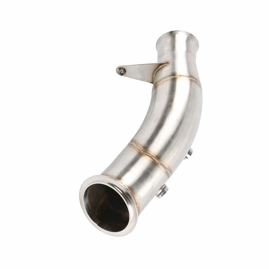 Stainless steel exhaust pipe on a white background
