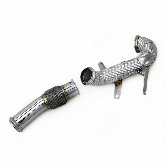 Two metal exhaust pipes on a white background