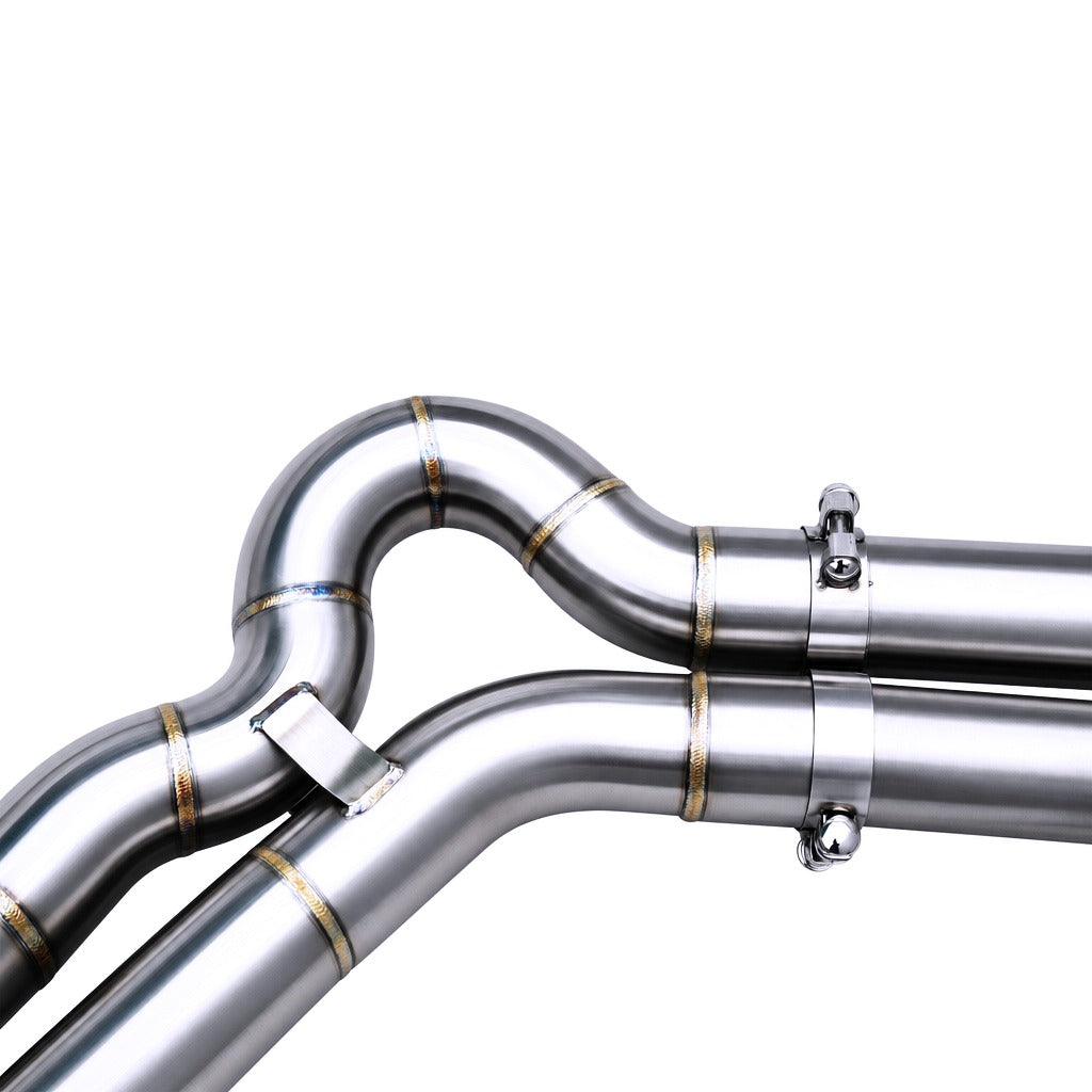 WSTN Performance BMW M3/M4 S58 Z-Pipe Midpipe, mandrel-bent Z-pipe merge detail