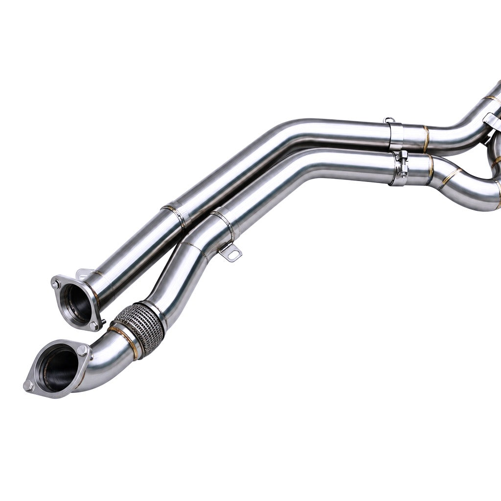WSTN Performance BMW M3/M4 S58 Z-Pipe Midpipe, front inlet flanges and rear outlet detail