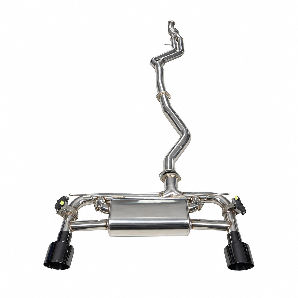 WSTN Performance BMW M135i/M235i N55 F20/F21/F22/F23 valved catback, full system from the rear with both black tips