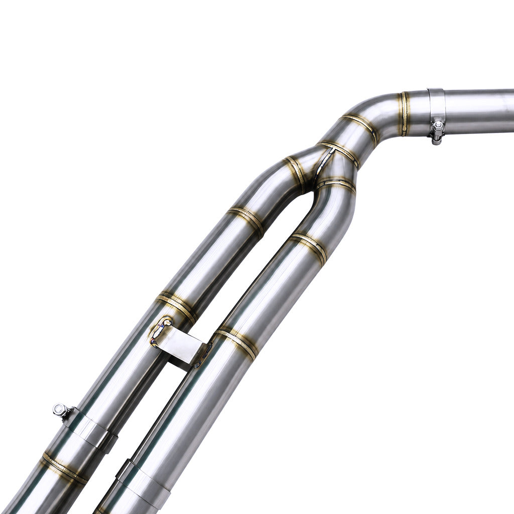 WSTN Performance BMW B58 440i Stainless Catback — system from above showing full configuration