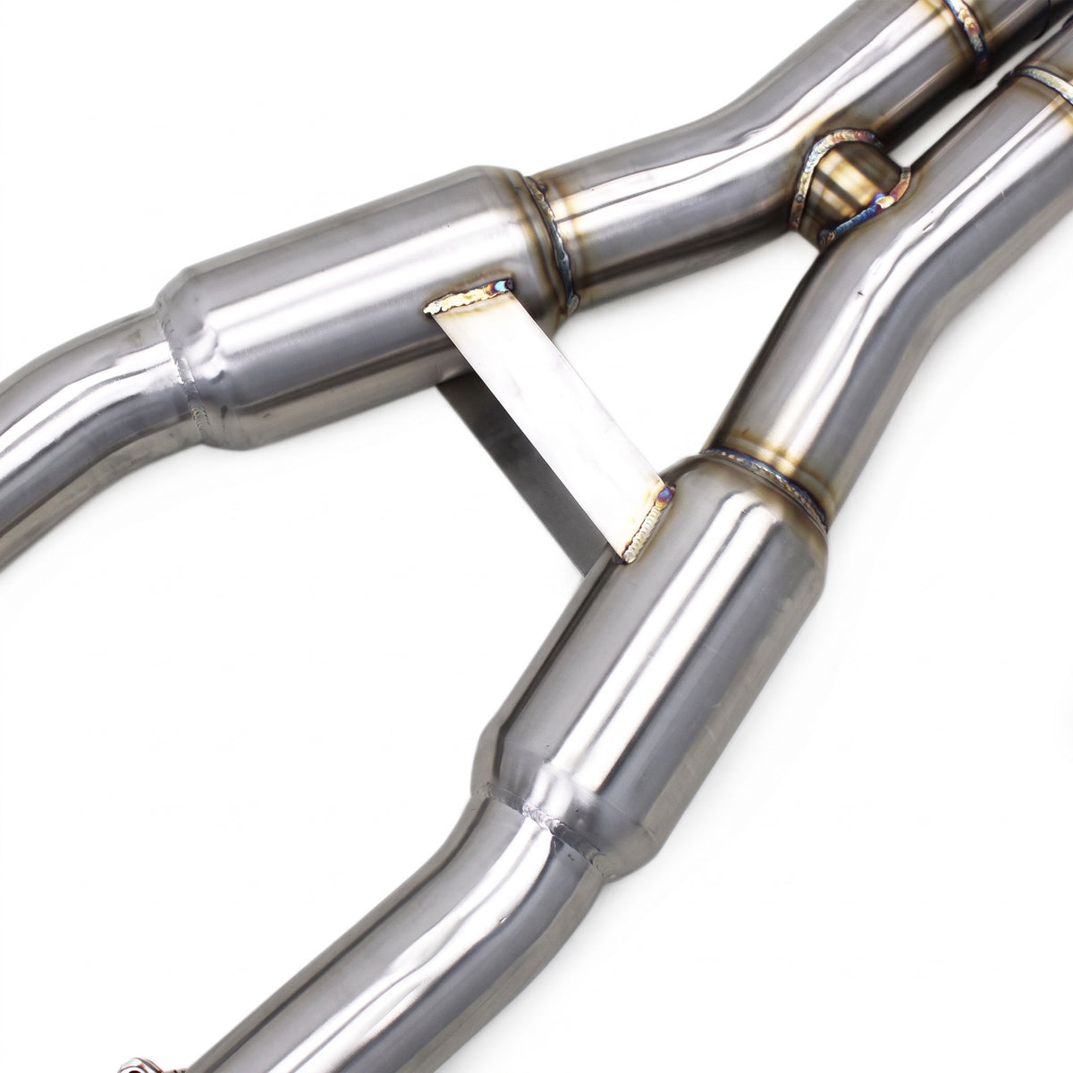 WSTN Performance Dodge Challenger SRT Hellcat ESD LA valved catback exhaust, close-up of the X crossover centre section