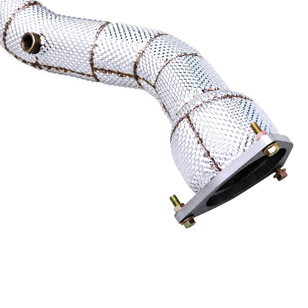 WSTN Performance Ferrari GTC4Lusso F140 V12 catless downpipes, flange connection detail close-up