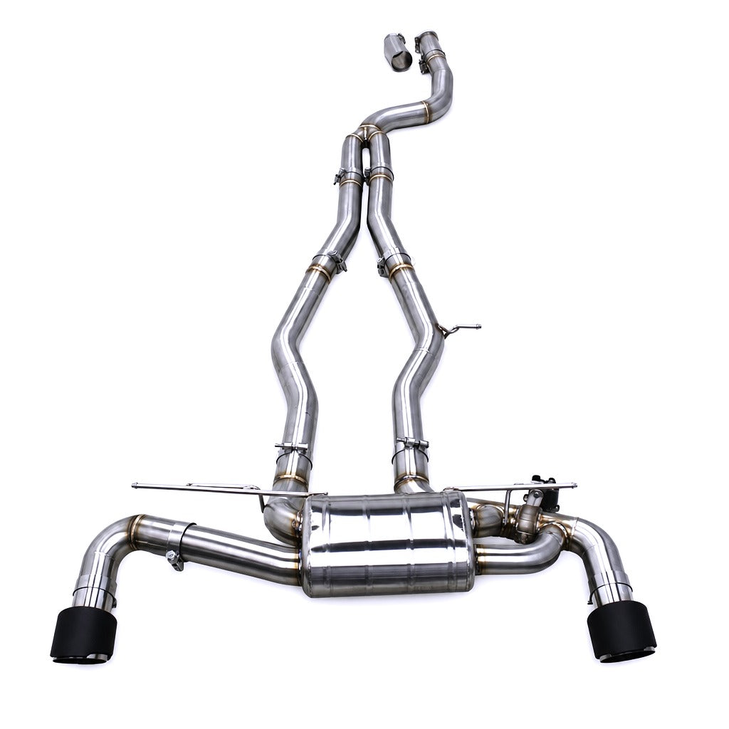 WSTN Performance Toyota GR Supra B58 3.0T valved catback exhaust A90 A91, front three-quarter