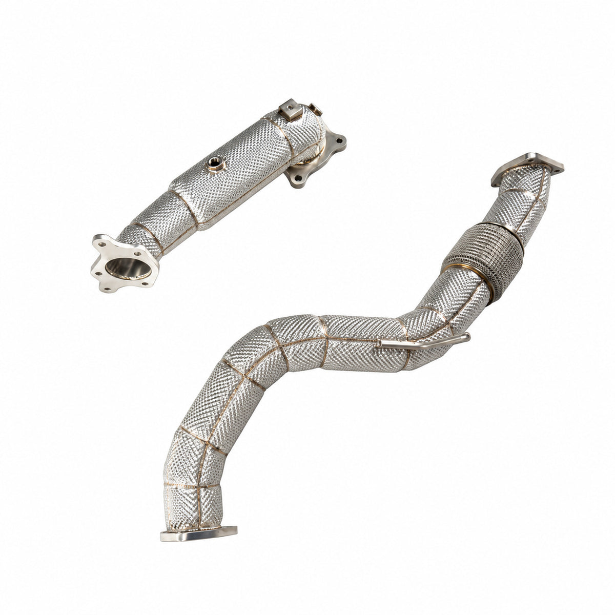WSTN Performance Honda Civic Type R FL5 K20C1 catless downpipe and front pipe, both pieces shown with heat shielding