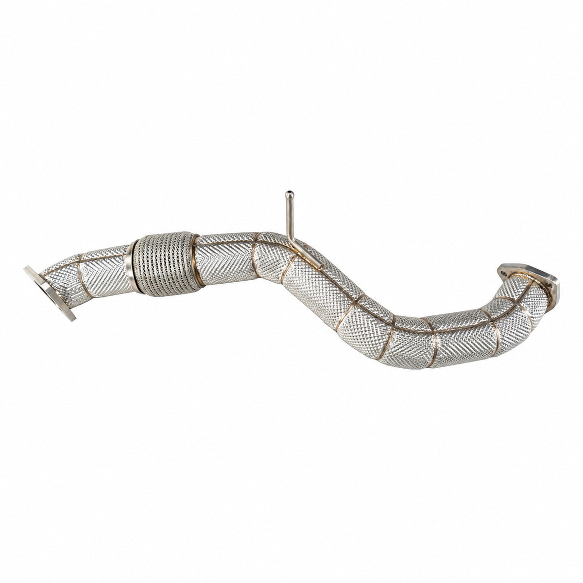 WSTN Performance Honda Civic Type R FL5 K20C1 front pipe on its own, side view showing the flex section and S-bend