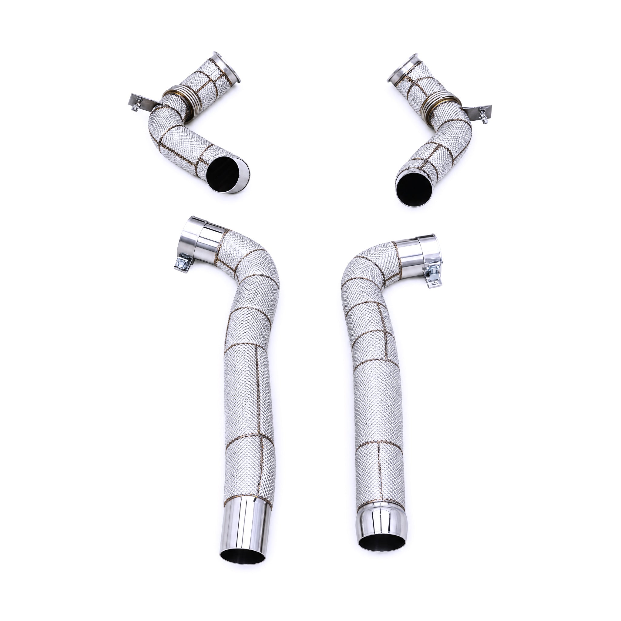 WSTN Performance Mercedes-AMG GT/GTS M178 4.0TT Catless Downpipe C190 — full pair of heat-wrapped downpipes