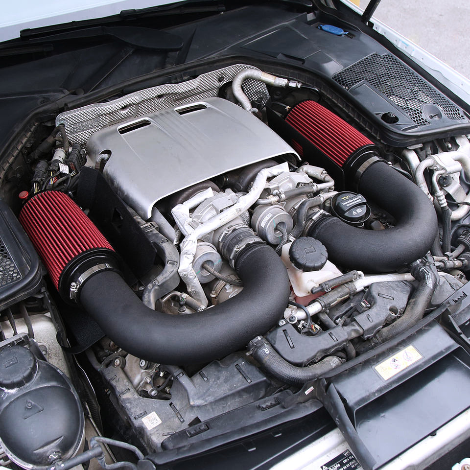 WSTN Performance cold air intake fitted to a Mercedes-AMG C63 M177 4.0TT V8 engine bay