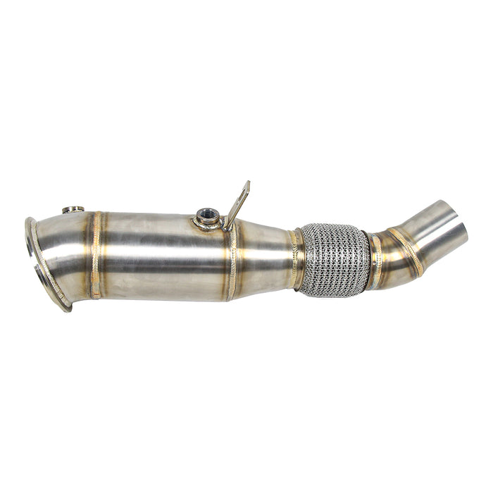 WSTN Performance BMW N20 F30 320i 328i 4 inch catless downpipe, side profile from turbo flange to outlet