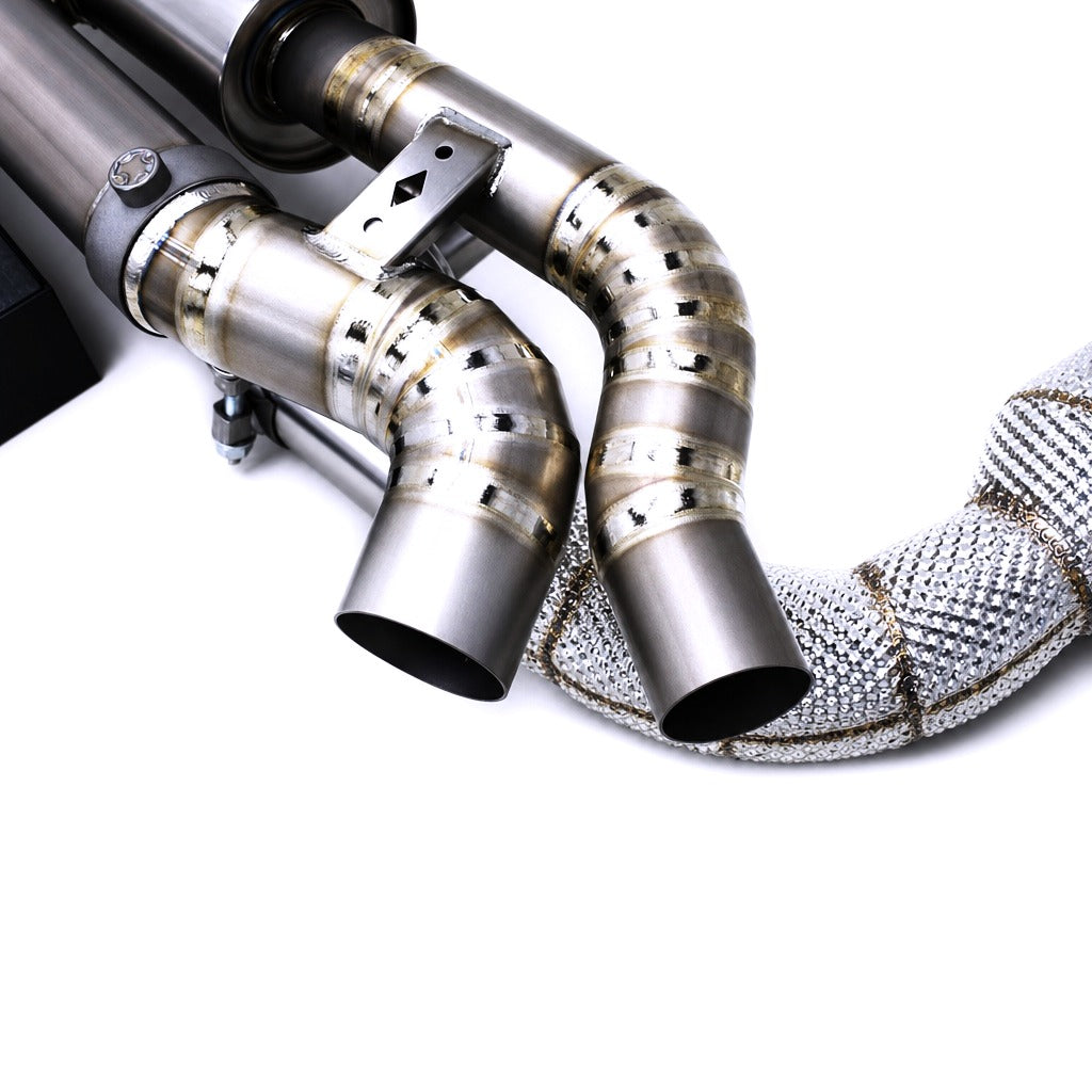 WSTN Performance Porsche 911 Turbo 991.2 9A1 Titanium Catback Exhaust valve actuator and flange detail