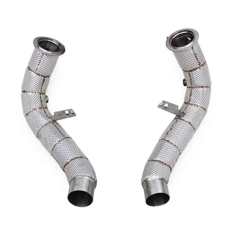 Two metal exhaust pipes with mesh wrapping on a white background, featuring the Bosha brand logo.